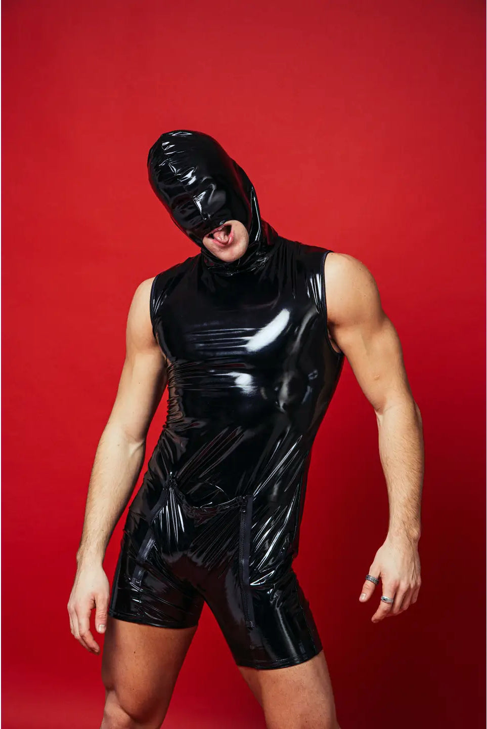 Schwarzer Latex-Bodysuit für Männer